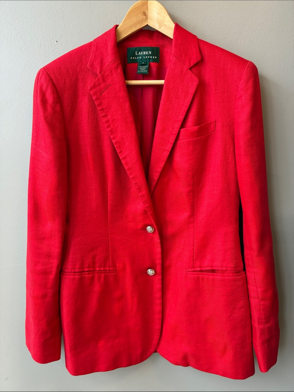 Lauren Ralph Lauren Bright Red Linen Women's Blazer Jacket, sz4